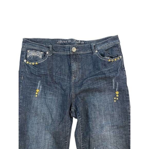 Grace in LA Boot Cut Jeans Womens Sz 36 Embroidered Sequin Denim - Picture 5 of 14